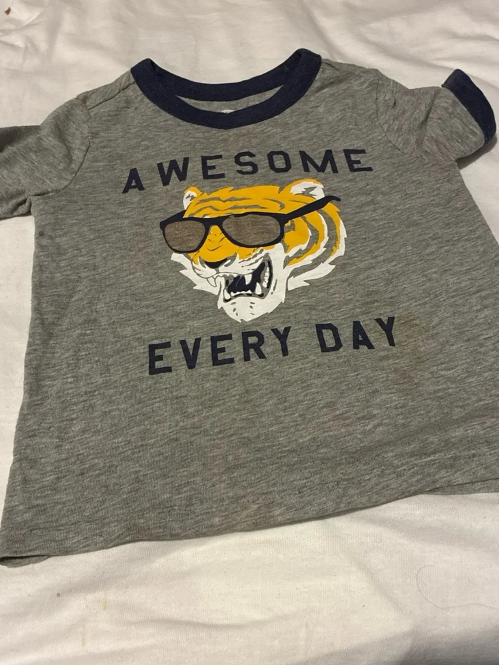 Old Navy Grey and Navy 'Awesome Every Day' Tiger Ringer Tee